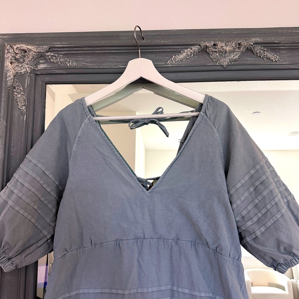 7 For All Mankind Chambray Puff Sleeve Babydoll Sundress Milkmaid Cottagecore L - Picture 5 of 10